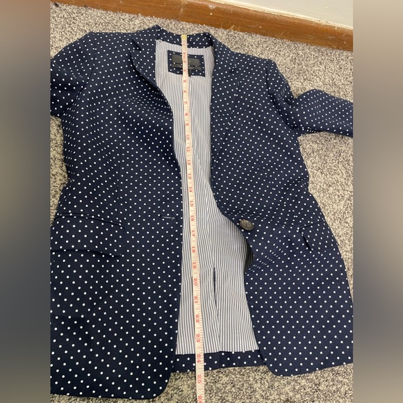 J. Crew Pure Linen Regent Career Blazer in Navy Polka Dots Office Business Sz 00 - Picture 11 of 12